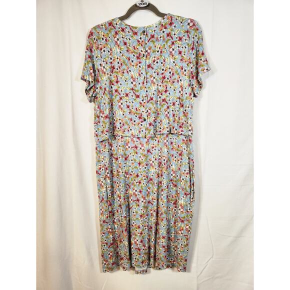 J. Jill $99 Medium Blue Pink Green Floral Overlay Stretch Knit Dress w/ Pockets - Picture 8 of 14